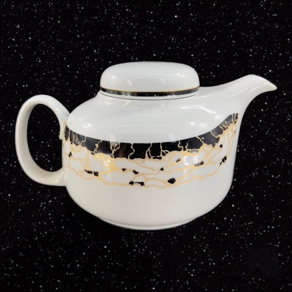 Chodziez Porcelain Teapot Yellow Black Abstract Design Made Poland Vintage Retro